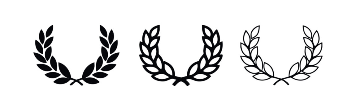 Elegant laurel wreath icons in solid and outlined versions, symbolizing victory and honor