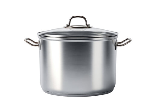 Brushed Stainless Steel Stock Pot with Clear Glass Lid and Metal Handles stockpot saucepan, Isolated, Png Transparent Background