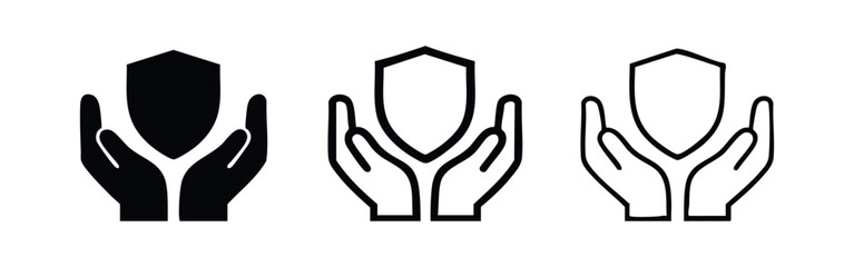 Fototapeta premium Hands holding shield icon set. Protection, security, insurance concept vector illustration.