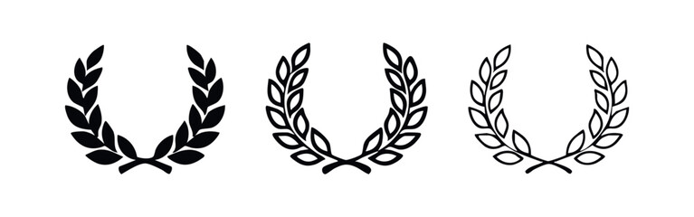 Fototapeta premium Laurel wreath icon set, achievement, victory, and award symbols