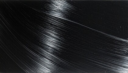 Fototapeta premium Zbliżenie na lśniące, zdrowe czarne włosy o jedwabistej teksturze, ukazujące blask i gładkość idealne dla reklamy produktów do pielęgnacji.