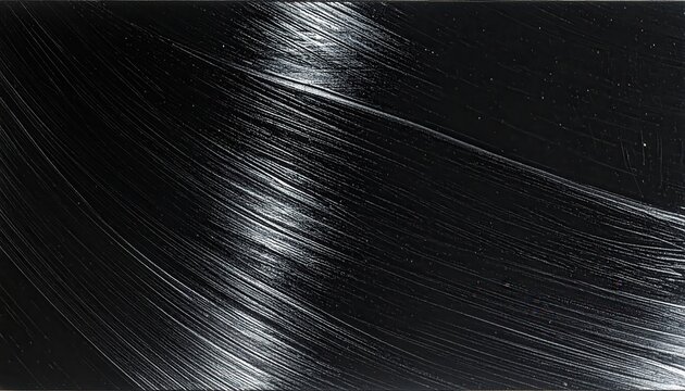 Zbliżenie na lśniące, zdrowe czarne włosy o jedwabistej teksturze, ukazujące blask i gładkość idealne dla reklamy produkt&oacute;w do pielęgnacji.