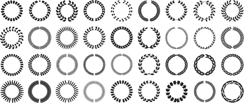 Floral Frame Laurel Wreath Vector Set, Elegant Botanical Circle Borders with Leaves and Flowers, Decorative Vintage Emblem Collection for Wedding Invitation, Logo Design and Branding