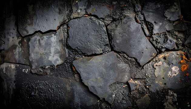 Cracked stone wall with dark shadows.