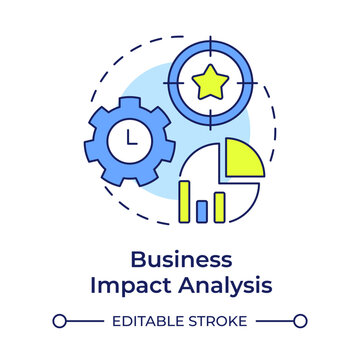 Business impact analysis multi color concept icon. Evaluate consequences. Stage of business continuity planning. Round shape line illustration. Abstract idea. Graphic design. Easy to use in booklet
