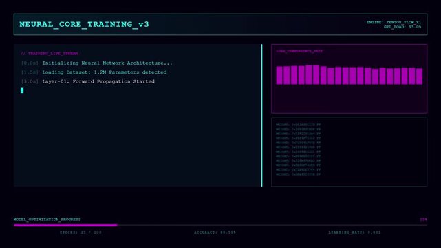 Neural Core Training v3 AI Deep Learning Model Dashboard Display.
