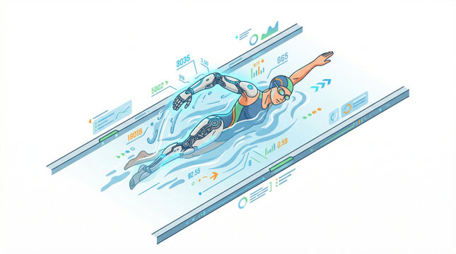 Flat isometric swimmer with a bionic arm implant in advanced pool lane