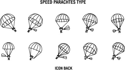Black and White Line Art Icons Set of Speed Parachutes for Skydiving and Adventure Sports © vectorcorp