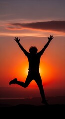 Fototapeta premium Silhouette of a person jumping happily.