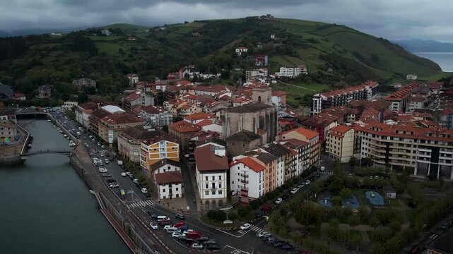 Aerial footage of Zumaia village in the Basque Country. High quality 4k drone footage