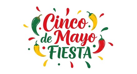 Obraz premium Cinco de mayo fiesta celebration with colorful peppers and confetti isolated on white background