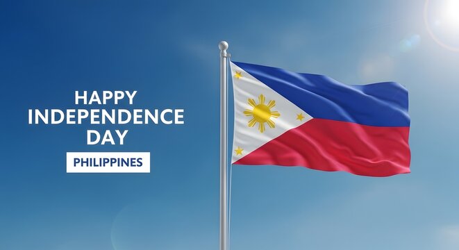 Philippine independence day celebration a waving flag against a blue sky