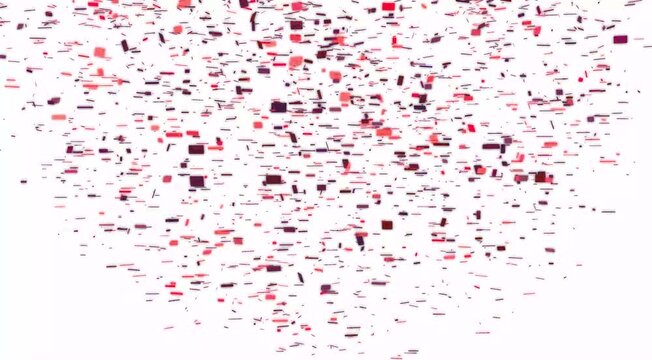 Falling festive confetti on transparent background. Colorful сonfetti explosion on a white backgrounds Dynamic Red Geometric Squares Floating in 3D Space - High Quality Motion Design Background for 4k