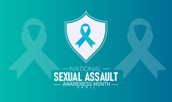 National sexual assault awareness month teal ribbon and shield with social issue with end violence