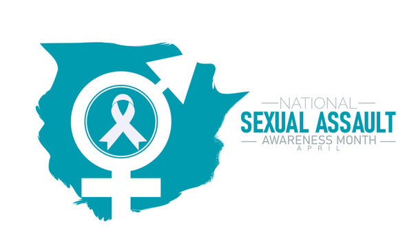 Sexual assault awareness month with female symbol and ribbon with the design uses a teal shape