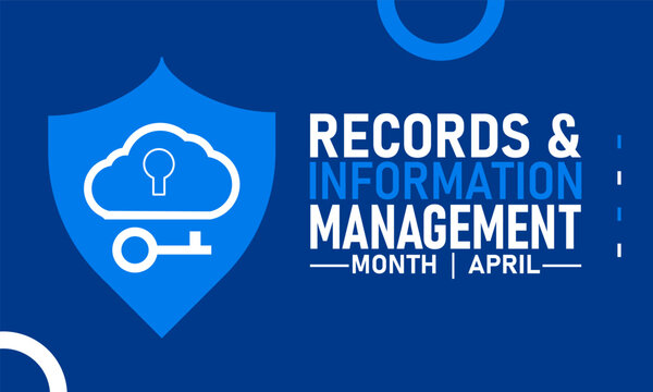Records and information management month cloud and key on shield with secure storage