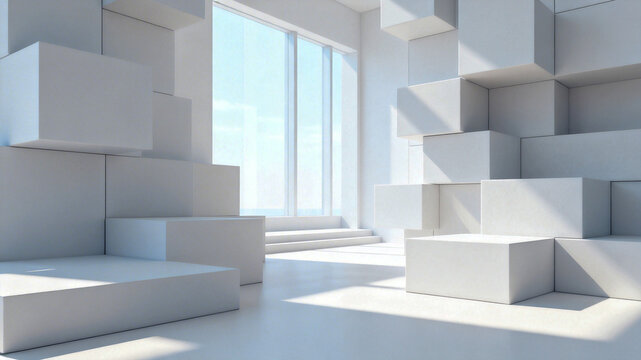 Minimalist White Cuboid Room with Large Windows