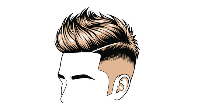 Modern male hairstyle silhouette with a faded undercut and textured top, hair salon graphic for men fashion and professional grooming.