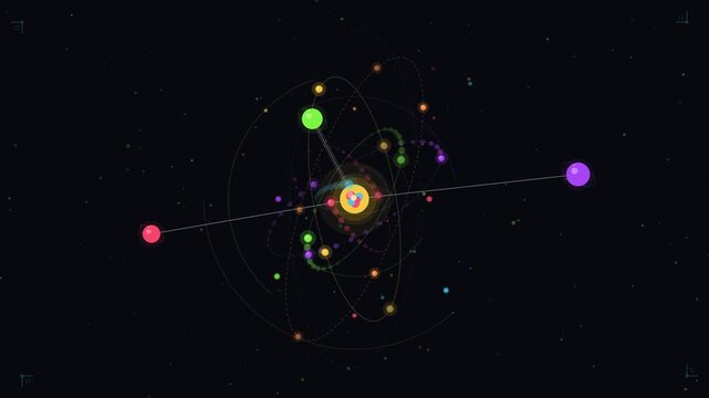 A stunning video showcasing a vibrant constellation pattern in the dark night sky with colorful stars and planets