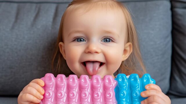selective focus toddler with teething toy
