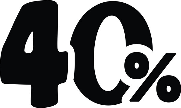  black graphic illustration displaying the number forty followed by a clear percentage symbol, perfect for representing significant discounts, promotional sales offers, 