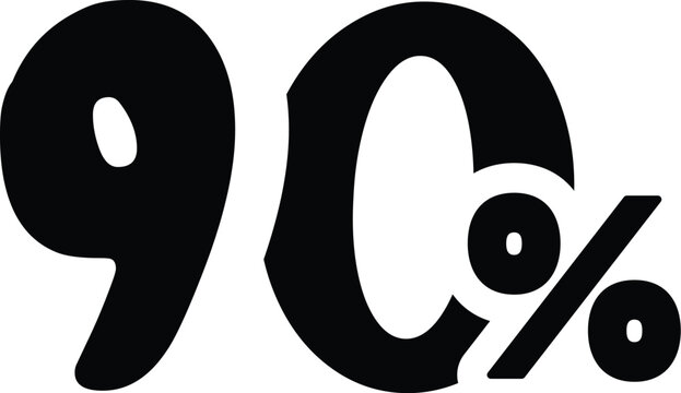 Bold black 90% symbol representing discount, sale, or completion percentage graphic illustration