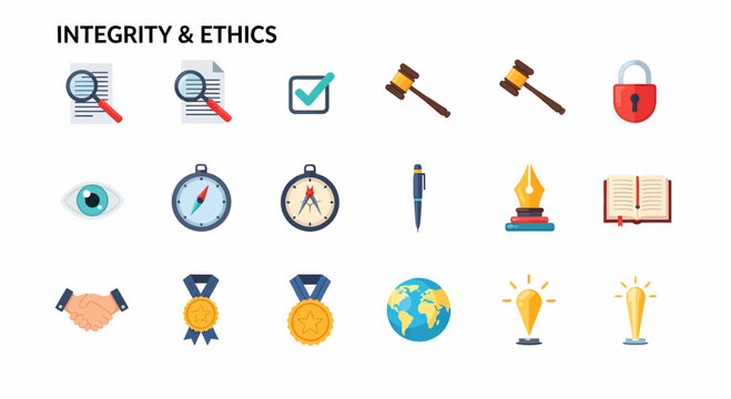 Integrity and ethics concept icons set.