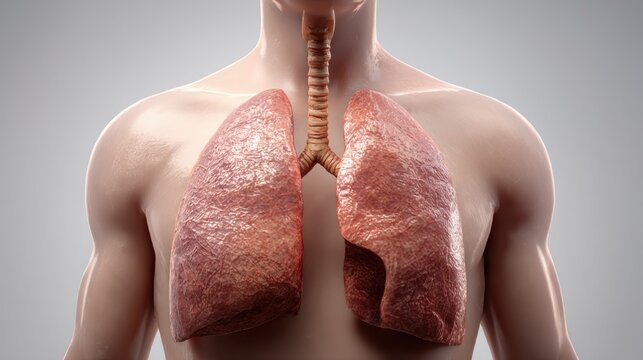 Close-up view of human lungs in anatomical position within a semi-transparent torso