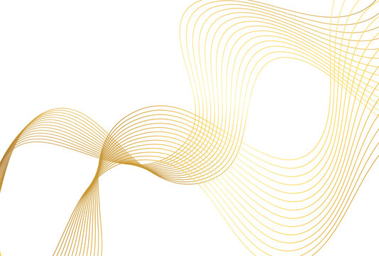 白背景に広がる繊細なゴールドラインが重なり合いリズミカルな波動を描くエレガントな抽象ラインアート