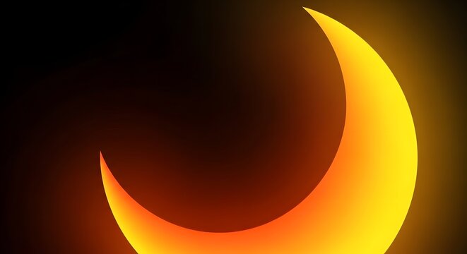 Fiery crescent a dramatic image of a solar eclipse with intense orange and yellow hues