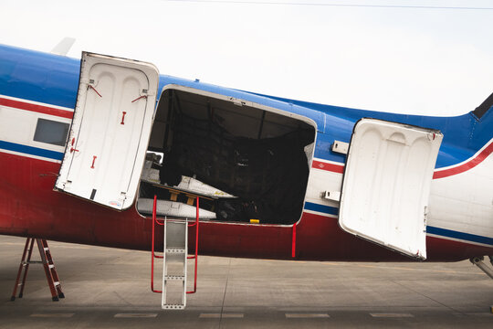 Vintage tailwheel turbo-prop airplane in ramp