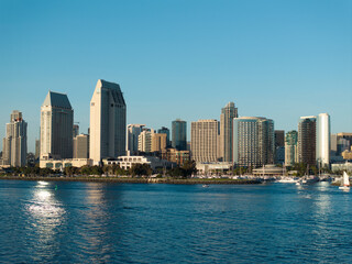 Fototapeta premium San Diego downtown skyline from the water on a bright day