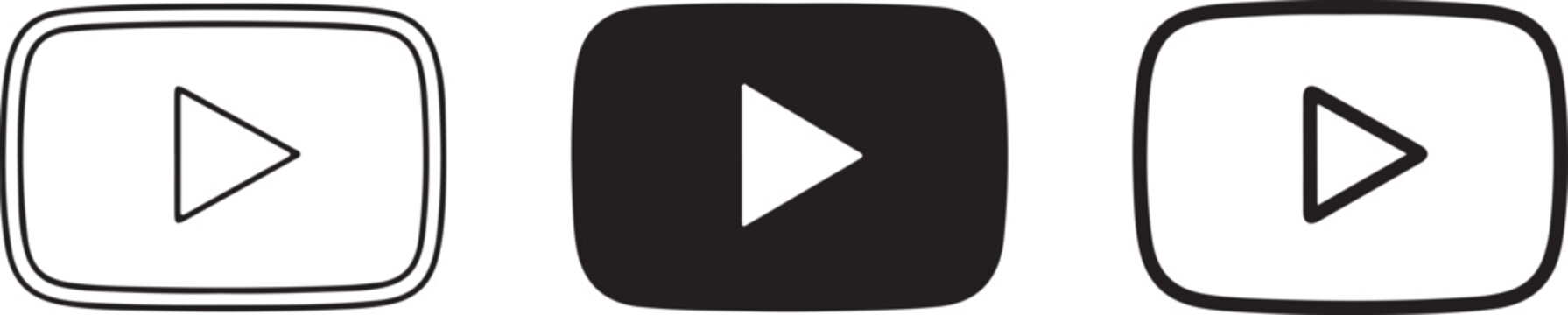 Set of three flat style you tube play button in black white and gray youtube trio flat minimalist