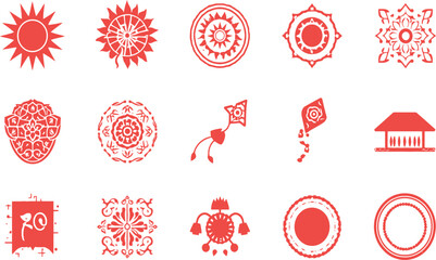 Obraz premium Colorful vector illustration set with traditional patterns for decorating dresses for Pohela Boishakh, Bengali New year festival