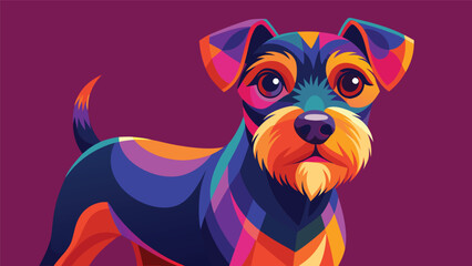 Naklejka premium Colorful dog artwork display at an art exhibition showing modern graphic style during a sunny afternoon in a city gallery