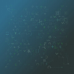 Obraz premium Glyph Matrix abstract background with typography, grid, and system elements; radial composition, cool palette, minimal mood.