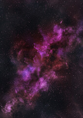 A galaxy in a purple-pink cloud floats above the atmosphere on a black background with sparkling stars. © J.rykieS