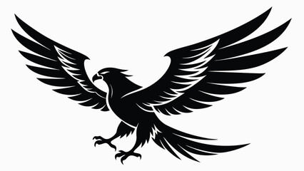 Obraz premium Eagle design with wings spread showing details in black and white colors on a plain background