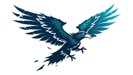 Fototapeta premium Eagle flying with outstretched wings, soaring high in the sky above green landscape during daylight hours