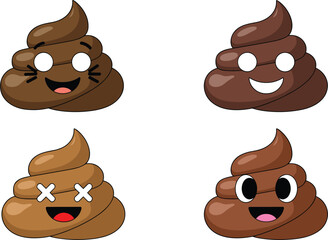 Obraz premium Cute poop emoji set, funny cartoon characters with different expressions vector illustration isolated playful icons