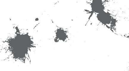 Obraz premium Dark grey ink splatters and paint drips on a plain white background