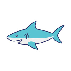 Fototapeta premium A cartoon illustration of a blue shark with white accents, depicted in a side profile against a white background