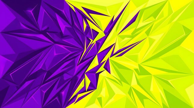 Abstract design with clear split between electric purple and lime yellow, vibrant contrast, sharp edges