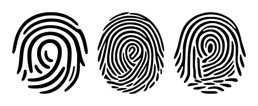 Fingerprint scan loop icon set with solid black design on white background featuring biometric, fingerprint, scan loop with line art and simple