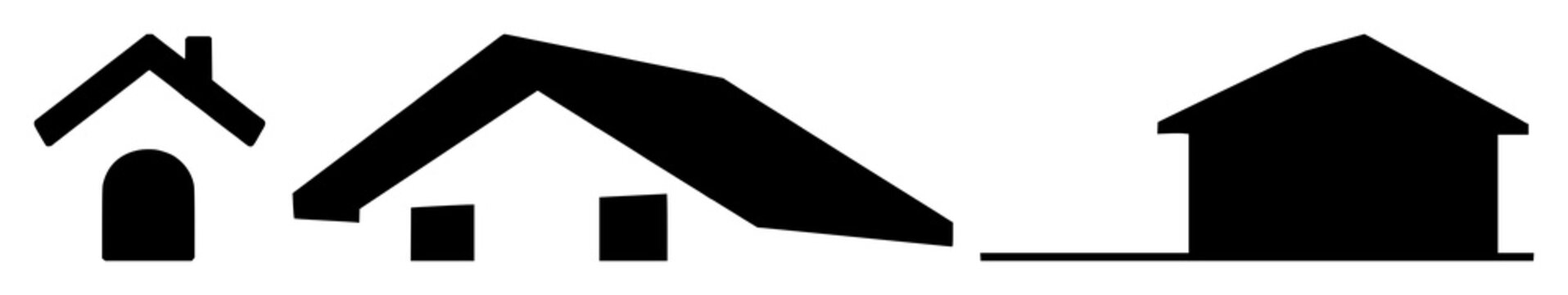 Roof icon set with simple black silhouette on white backdrop featuring architecture, house, building with silhouette and minimalism