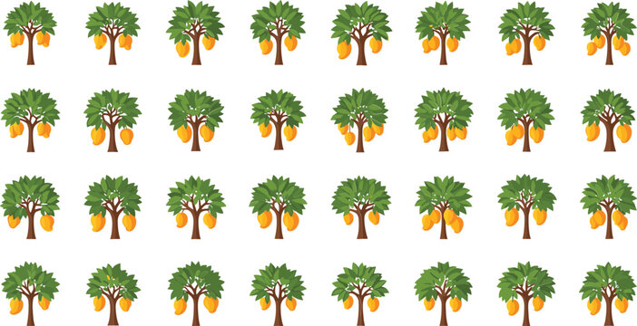 Seamless pattern of cartoon mango trees on white background