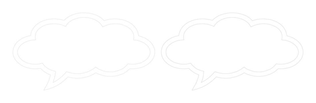 Bocadillos de di&aacute;logo blancos con borde doble, nubes de pensamiento minimalistas, globos de texto vectoriales para dise&ntilde;o de c&oacute;mics
