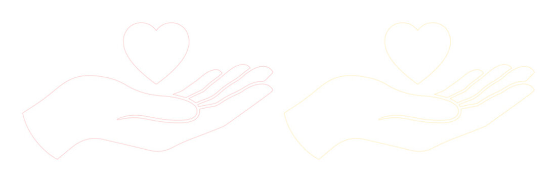 Icono lineal de mano sosteniendo un coraz&oacute;n, ilustraci&oacute;n minimalista de caridad y cuidado, vectores de apoyo emocional y salud