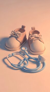 Baby shoes and pacifier on surface.