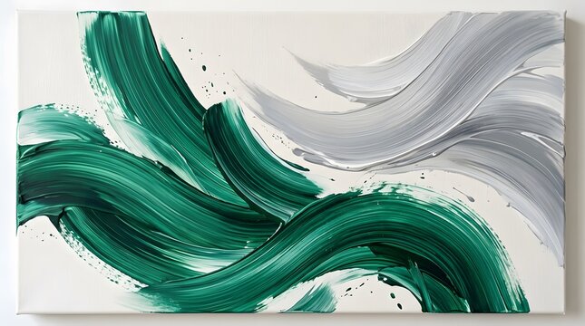Creative abstract brush strokes with emerald and light grey separation, smooth finish, high resolution
